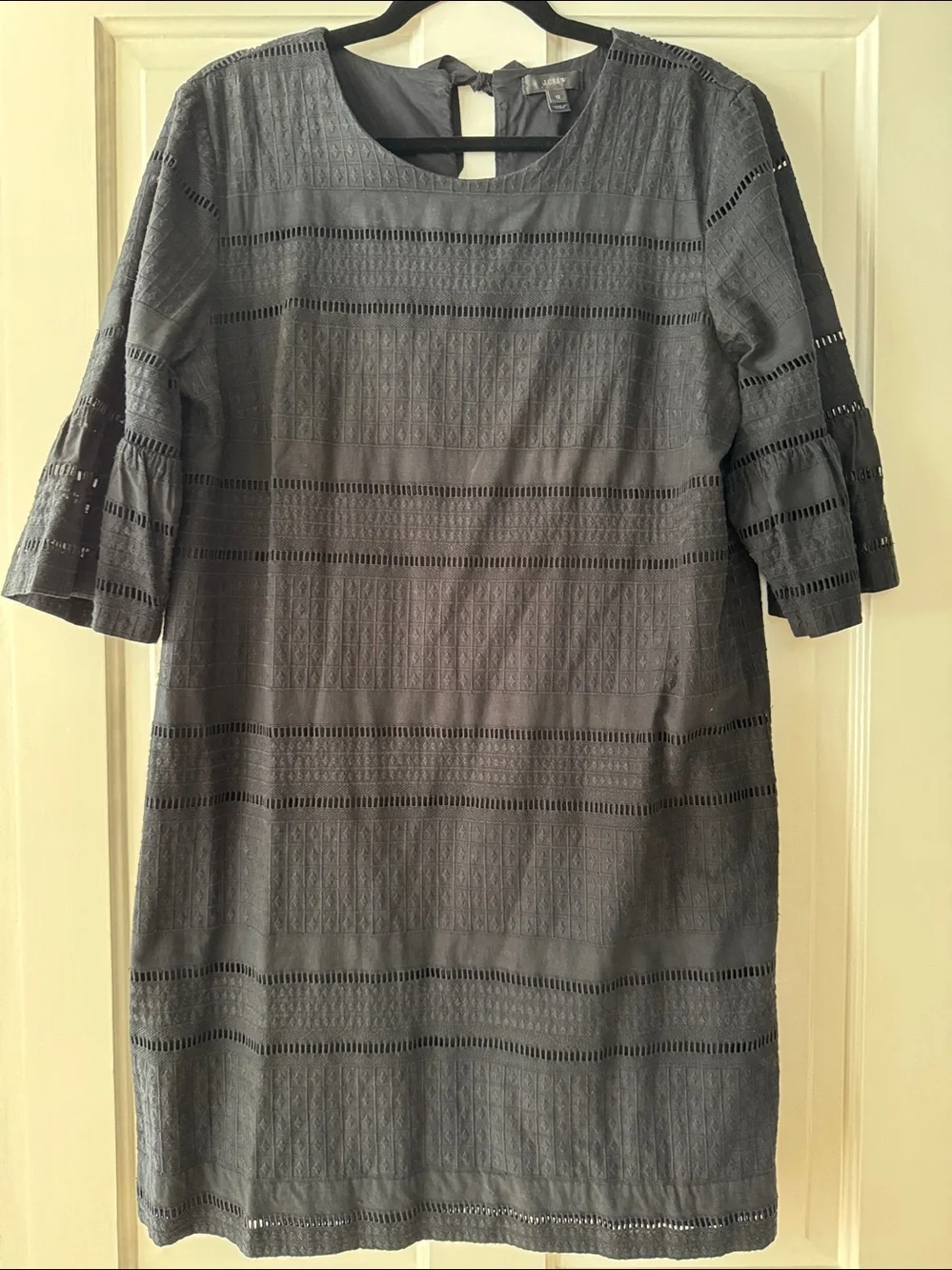 J. Crew Black Mini Shift Dress with Eyelet Detail